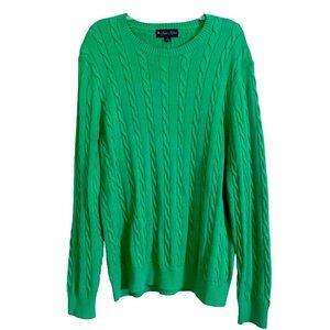 Brooks Brothers Kelly Green Crewneck Sweater Men's XL Cable Knit Old Money